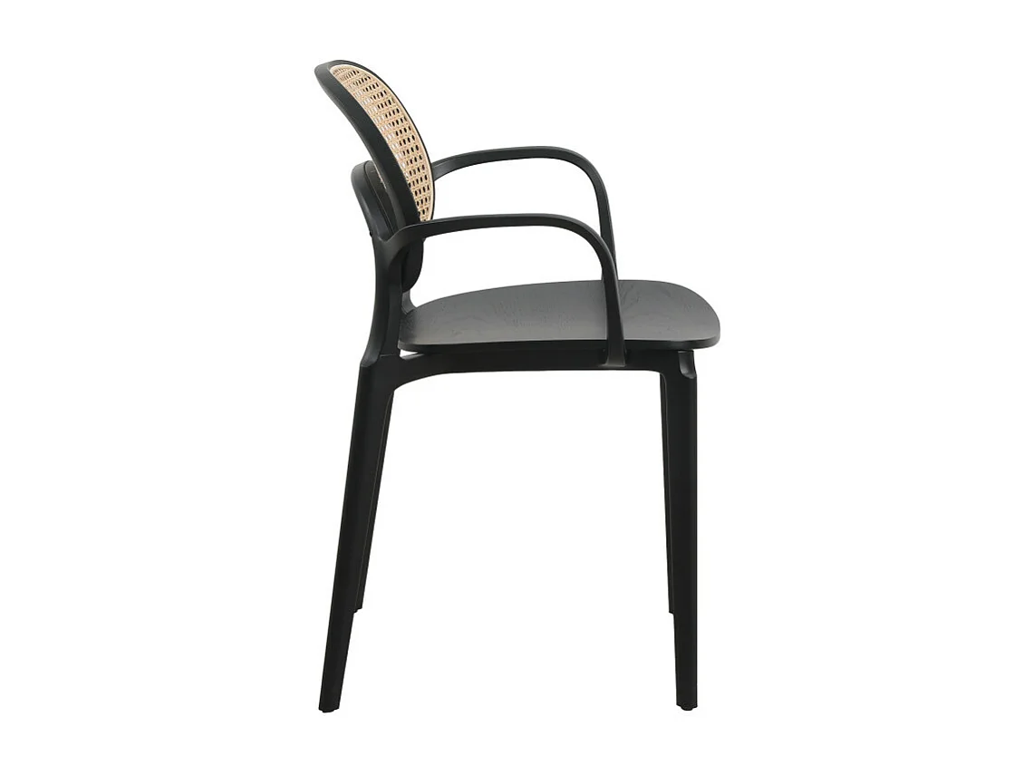 Fauteuil avec structure Noire, Assise Bois et Cannage Naturel