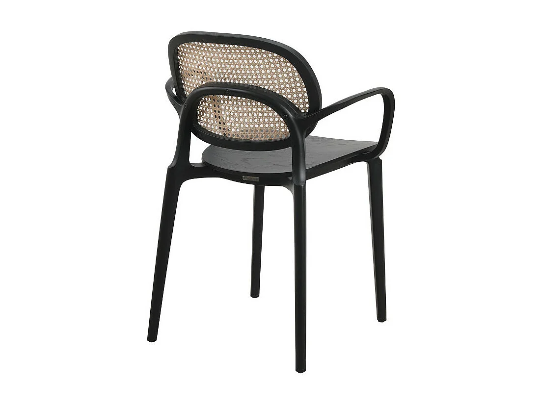 Fauteuil avec structure Noire, Assise Bois et Cannage Naturel