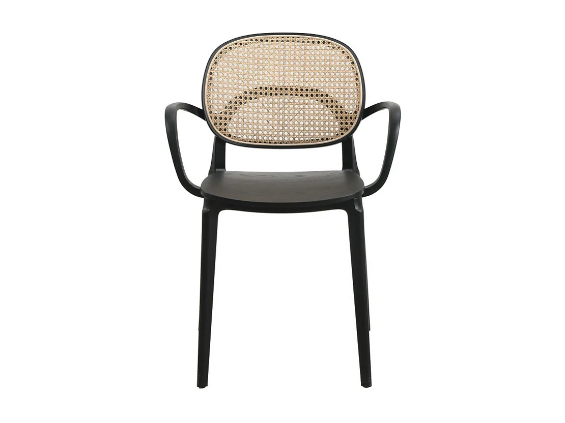 Fauteuil avec structure Noire, Assise Bois et Cannage Naturel