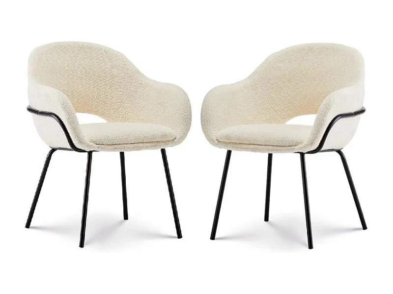 Lot de 2 chaises en tissu beige ANDREA aspect bouclette et accoudoirs