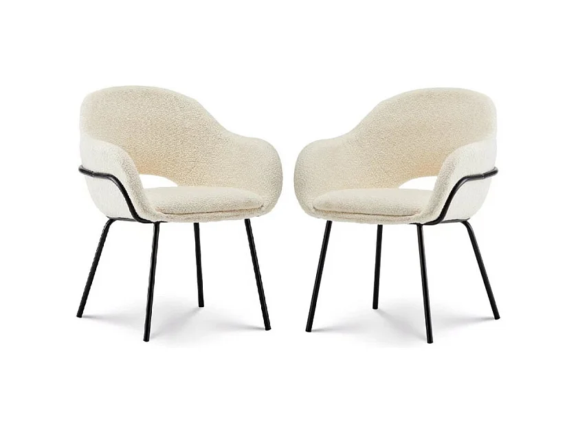 Lot de 2 chaises en tissu beige ANDREA aspect bouclette et accoudoirs