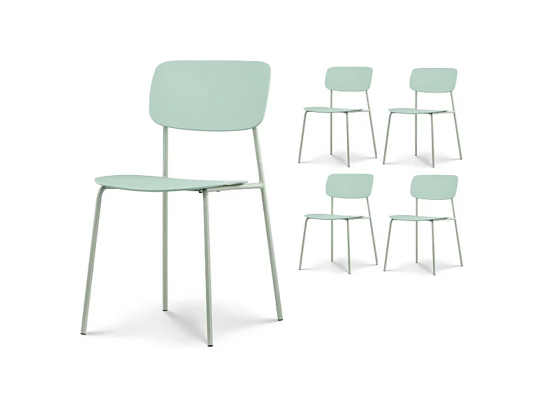 Lot de 4 chaises vertes au design minimaliste en métal et résine