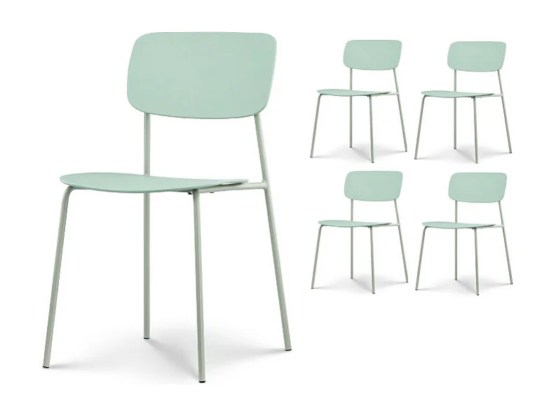Lot de 4 chaises vertes au design minimaliste en métal et résine