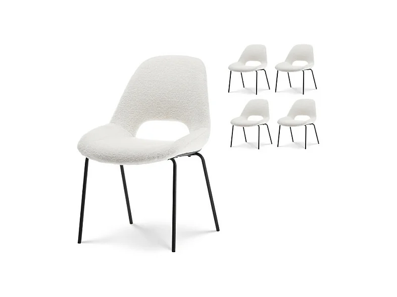 Lot de 4 chaises en tissu beige LUCAS aspect bouclette