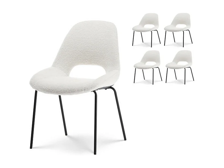 Lot de 4 chaises en tissu beige LUCAS aspect bouclette