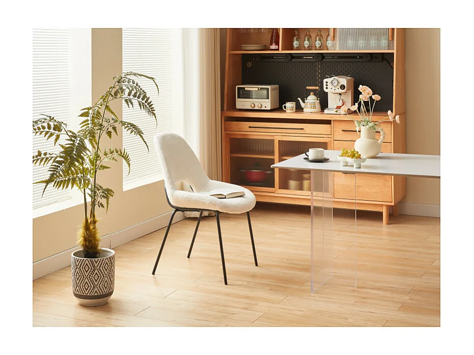 Lot de 4 chaises en tissu beige LUCAS aspect bouclette