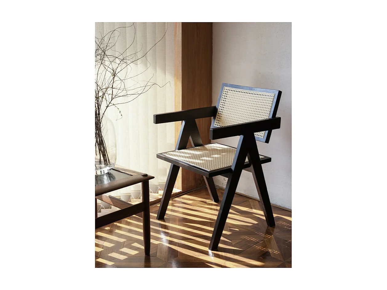 Chaise avec structure noire en bois, Assise et dossier en Cannage Naturel