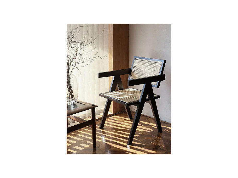 Chaise avec structure noire en bois, Assise et dossier en Cannage Naturel