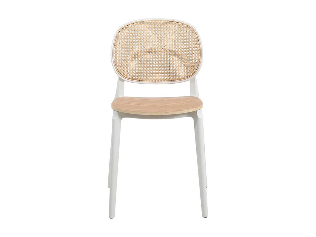 Chaise blanche, assise bois et cannage naturel