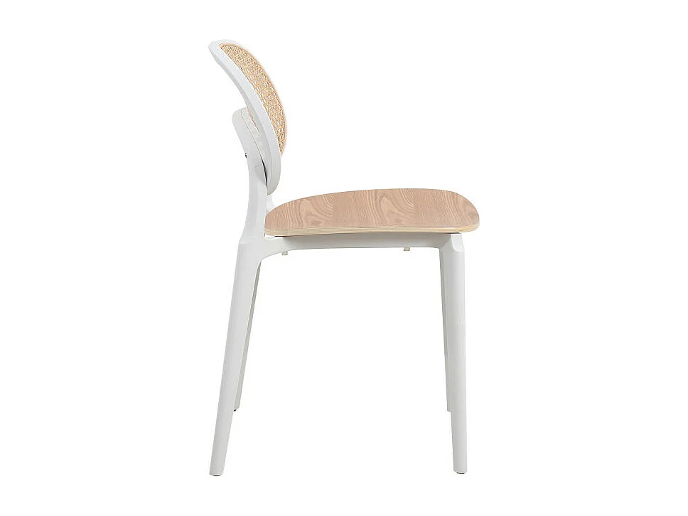 Chaise blanche, assise bois et cannage naturel