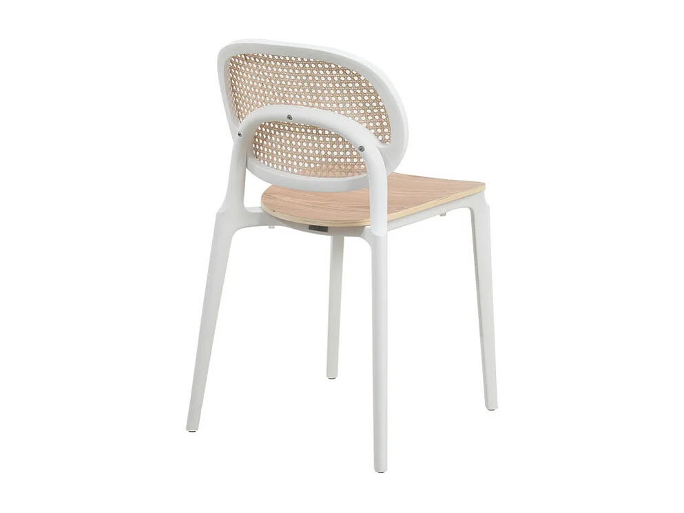 Chaise blanche, assise bois et cannage naturel