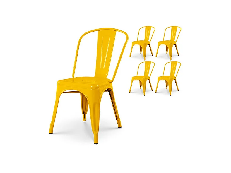 Lot de 4 chaises style industriel en métal jaune - Finition brillant