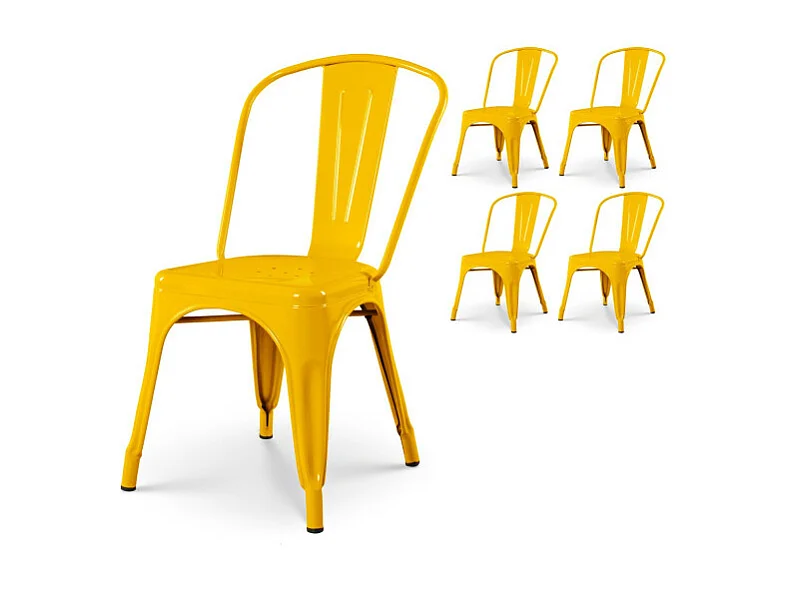 Lot de 4 chaises style industriel en métal jaune - Finition brillant