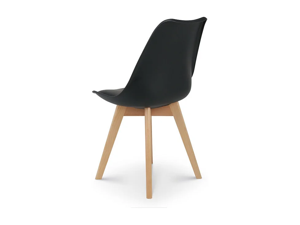 Chaise style scandinave VICTOIRE - Coque en résine noire rembourrée et pieds en bois naturel