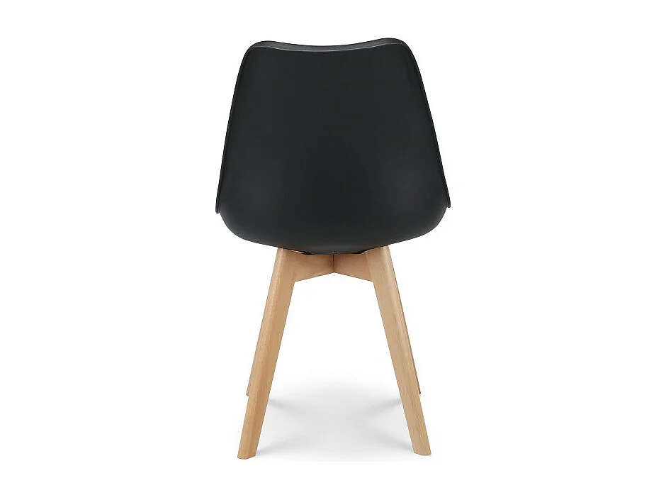 Chaise style scandinave VICTOIRE - Coque en résine noire rembourrée et pieds en bois naturel