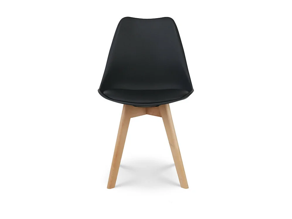 Chaise style scandinave VICTOIRE - Coque en résine noire rembourrée et pieds en bois naturel