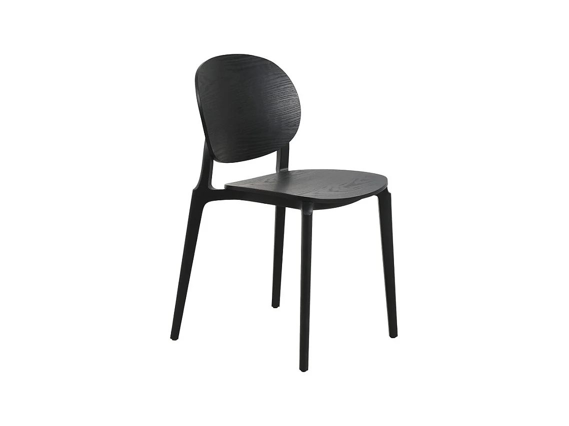 Chaise noire en résine, assise et dossier en Bois naturel teinté
