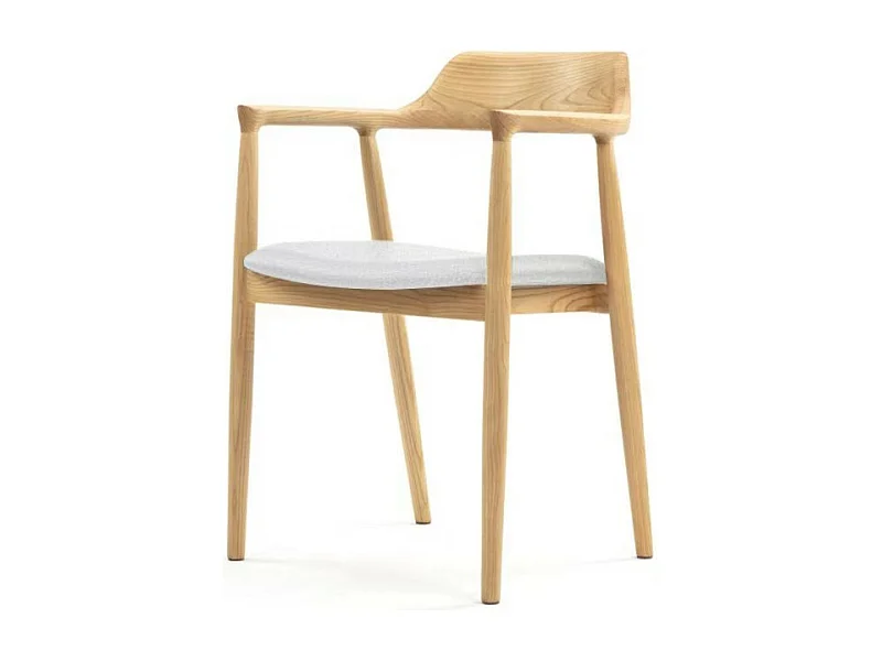 Chaise SERENA scandinave en bois naturel et coussin blanc