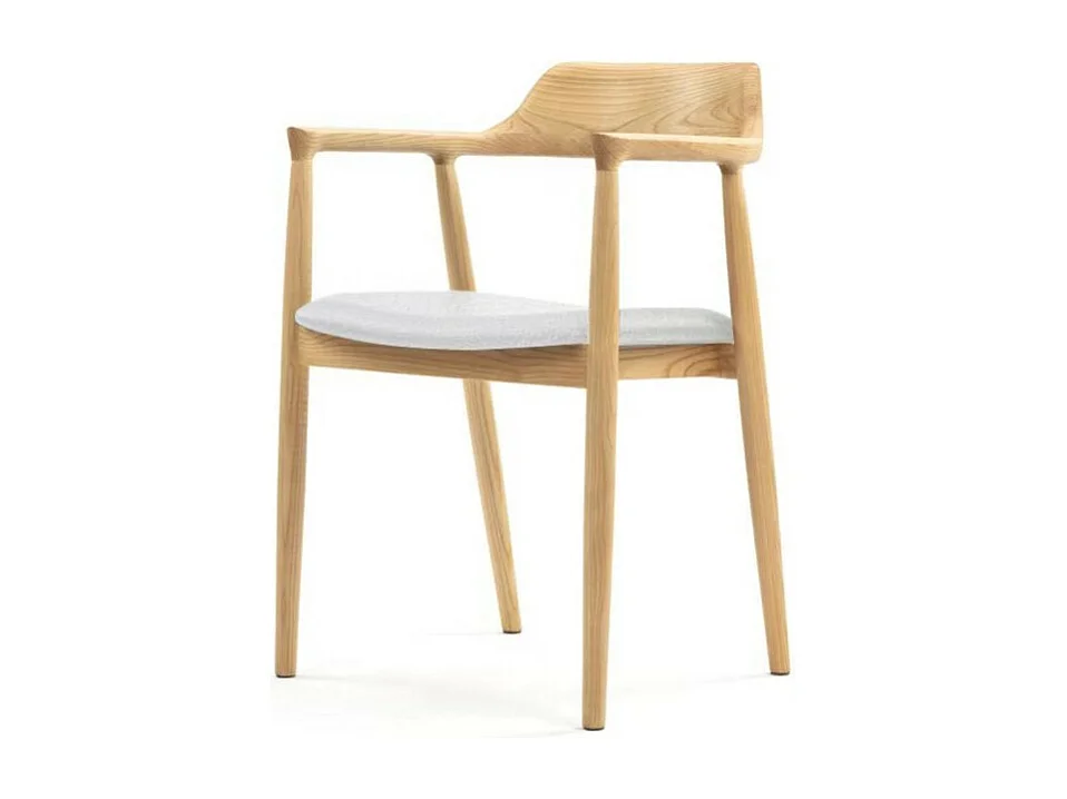 Chaise SERENA scandinave en bois naturel et coussin blanc