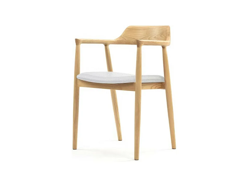 Chaise SERENA scandinave en bois naturel et coussin blanc