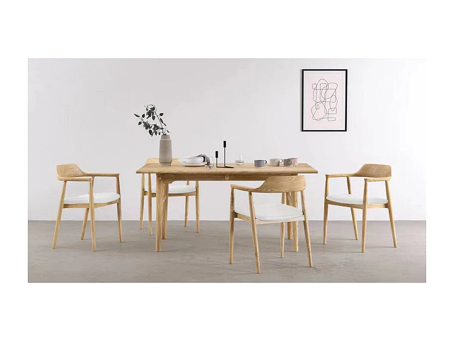 Chaise SERENA scandinave en bois naturel et coussin blanc