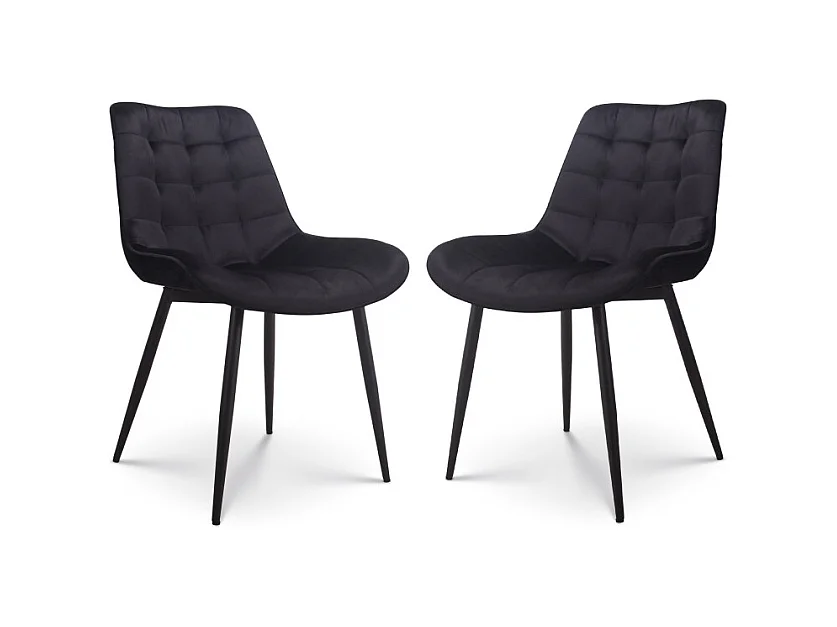 Lot de 2 chaises Modernes en Tissu Velours Couleur Noire avec Pieds en Métal