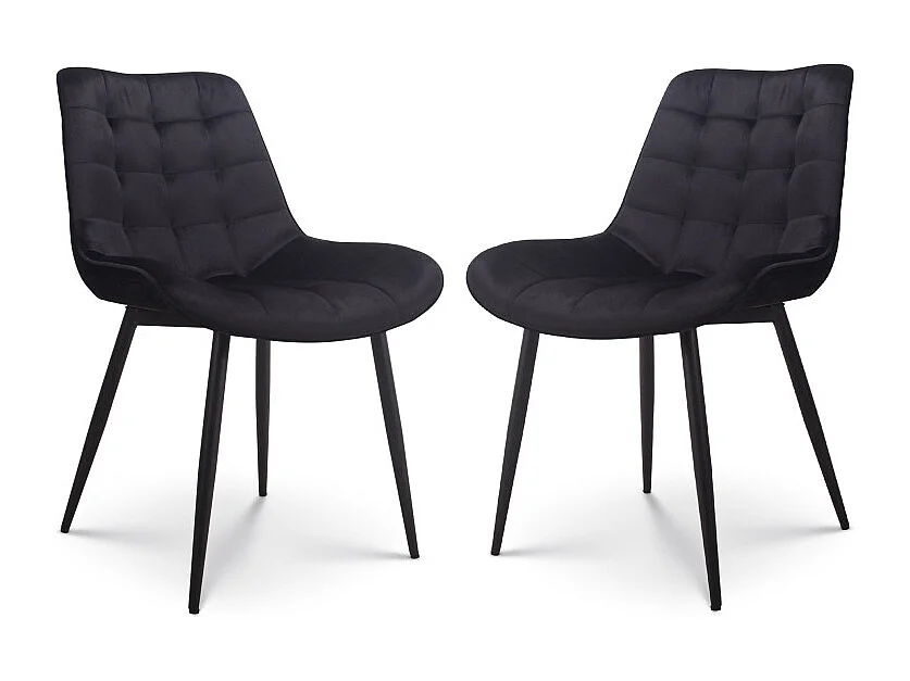 Lot de 2 chaises de salle à manger en velours noir – Assise rembourrée confortable – Pieds en métal noir