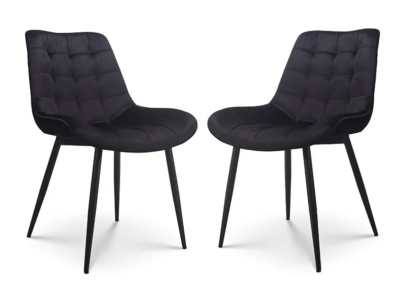 Lot de 2 chaises de salle à manger en velours noir – Assise rembourrée confortable – Pieds en métal noir