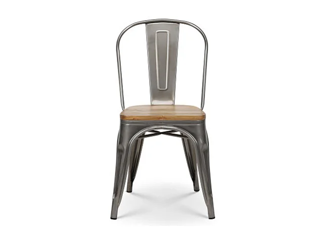 Chaise en métal brut avec assise en bois massif clair - Aspect galvanisé