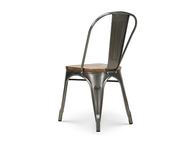Chaise en métal brut avec assise en bois massif clair - Aspect galvanisé