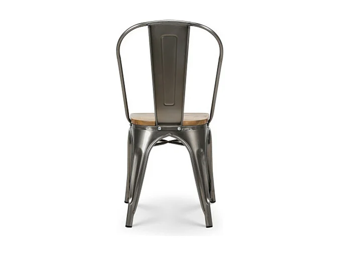 Chaise en métal brut avec assise en bois massif clair - Aspect galvanisé