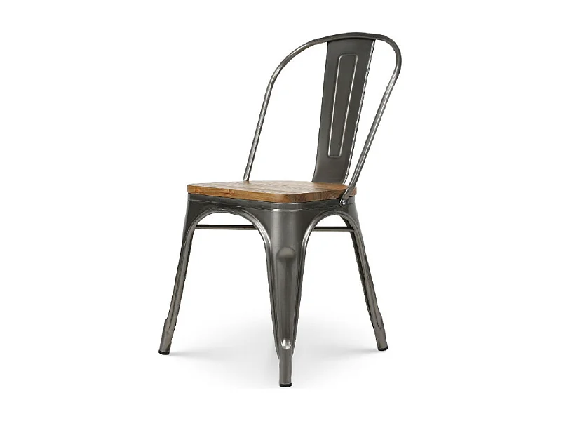 Chaise en métal brut avec assise en bois massif clair - Aspect galvanisé