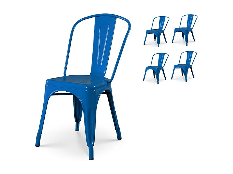 Lot de 4 chaises en métal bleu style industriel - Finition brillant