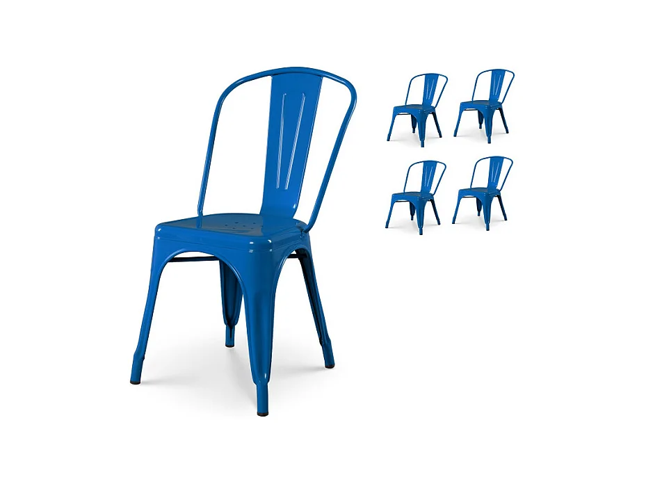 Lot de 4 chaises en métal bleu style industriel - Finition brillant