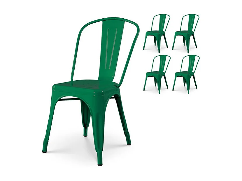 Lot de 4 chaises style industriel en métal vert - Finition brillant