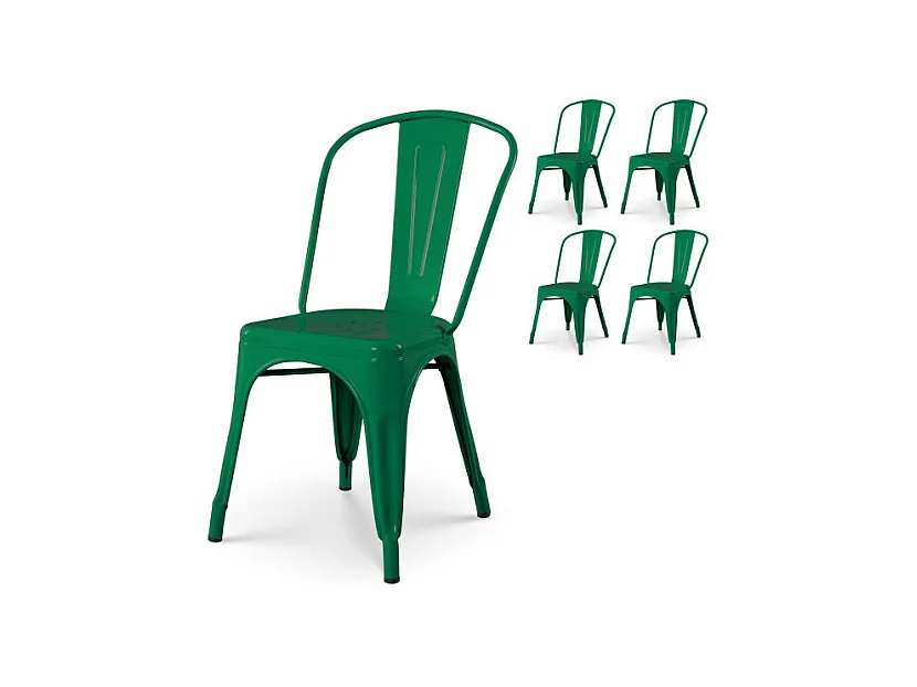 Lot de 4 chaises style industriel en métal vert - Finition brillant