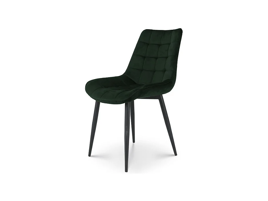 Chaise Moderne en Tissu Velours Vert Foncé avec Pieds en Métal