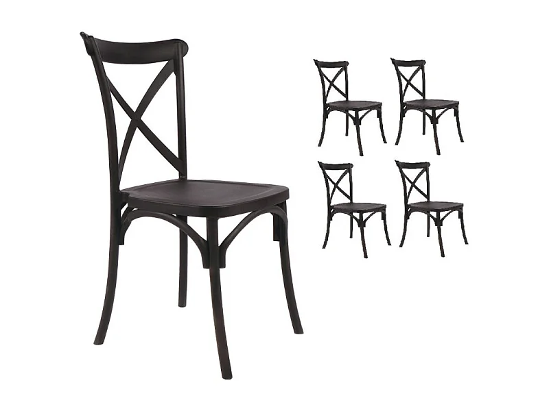 Lot de 4 chaises noires style BISTROT en résine polypropylène