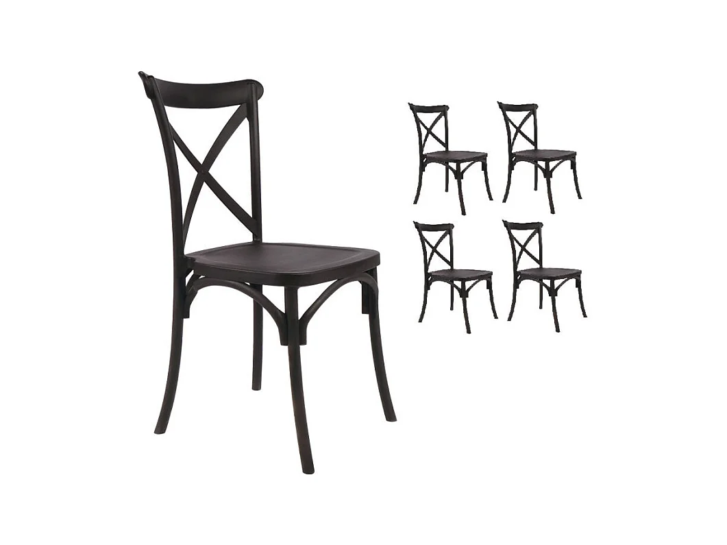 Lot de 4 chaises noires style BISTROT en résine polypropylène