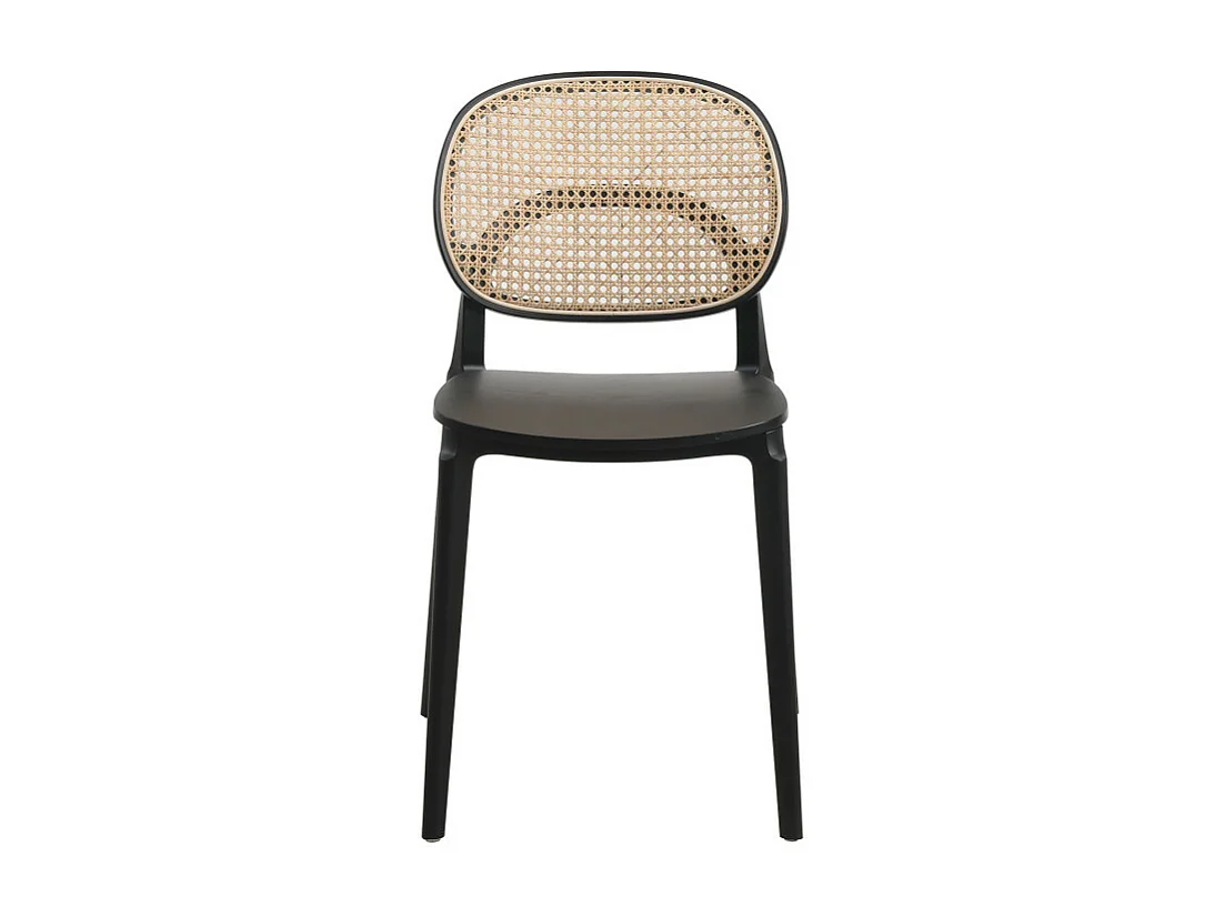 Chaise noire, assise bois et cannage naturel