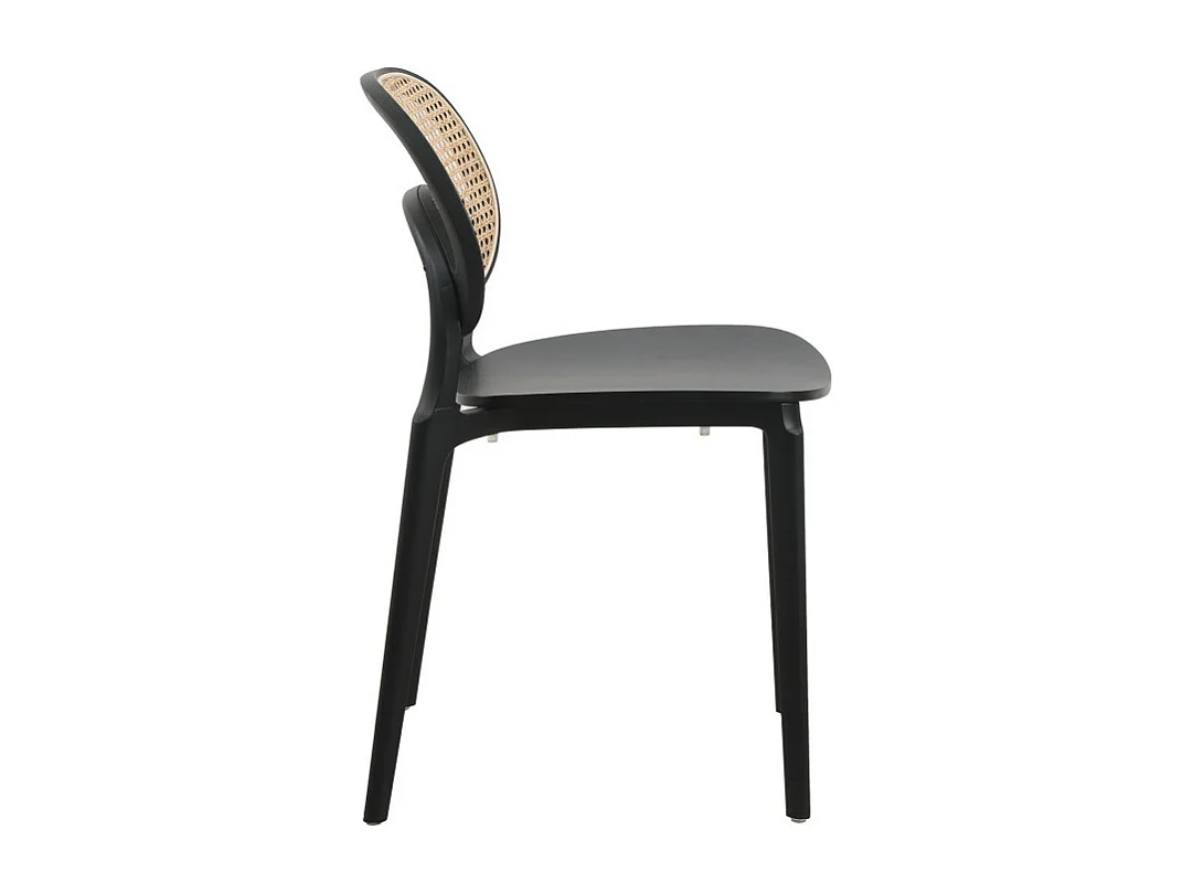 Chaise noire, assise bois et cannage naturel