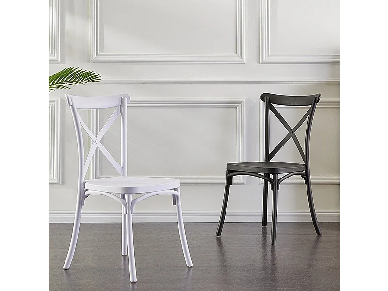 Lot de 4 chaises blanches style BISTROT en résine polypropylène