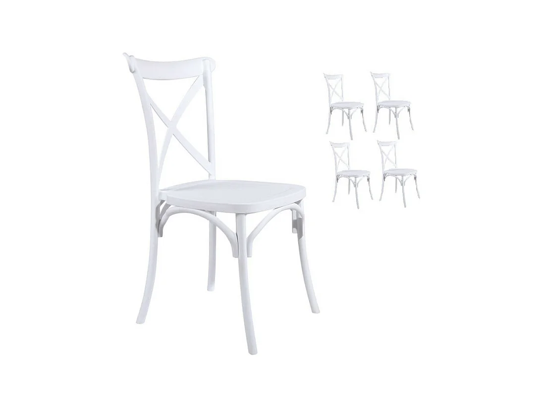 Lot de 4 chaises blanches style BISTROT en résine polypropylène