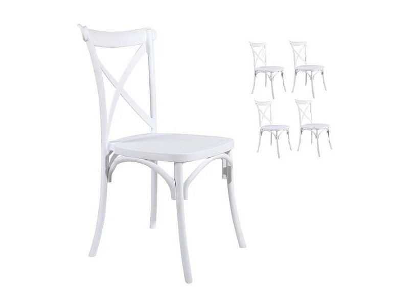Lot de 4 chaises blanches style BISTROT en résine polypropylène