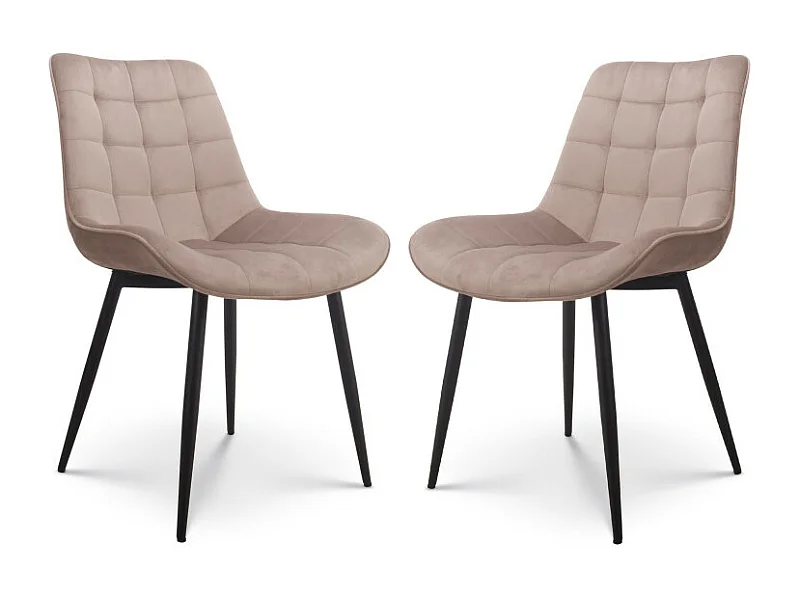 Lot de 2 chaises Modernes en Tissu Velours Couleur Beige avec Pieds en Métal