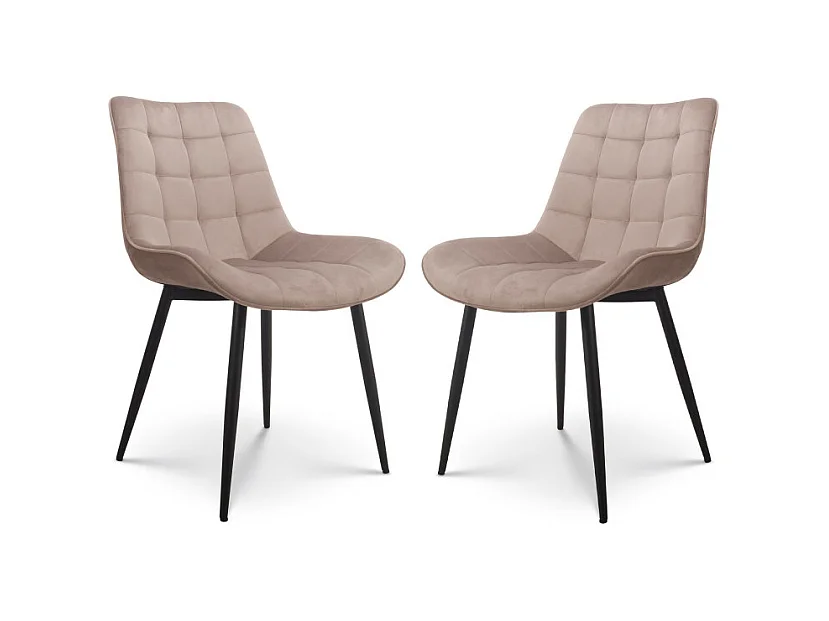 Lot de 2 chaises Modernes en Tissu Velours Couleur Beige avec Pieds en Métal