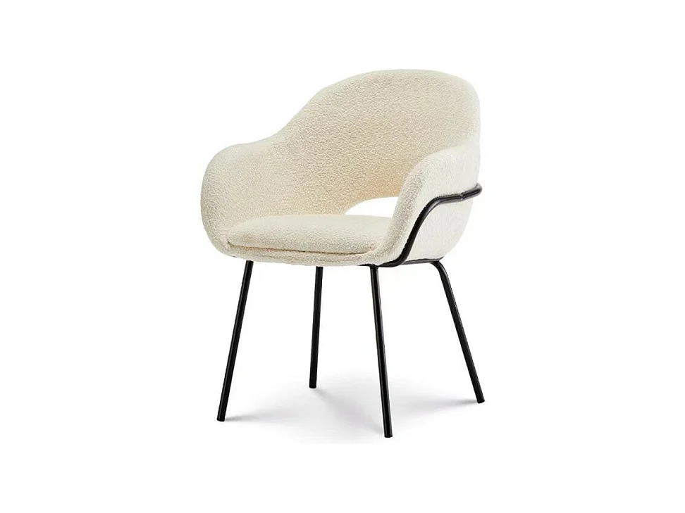 Chaise en tissu beige ANDREA aspect bouclette et accoudoirs
