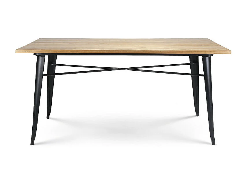 Table Factory 160 x 80 cm en métal noir mat et plateau en bois clair