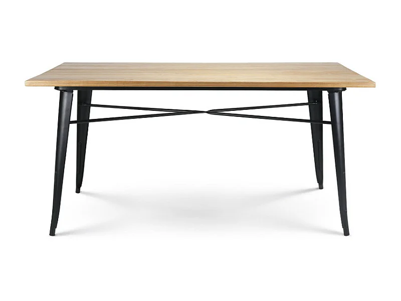 Table Factory 160 x 80 cm en métal noir mat et plateau en bois clair