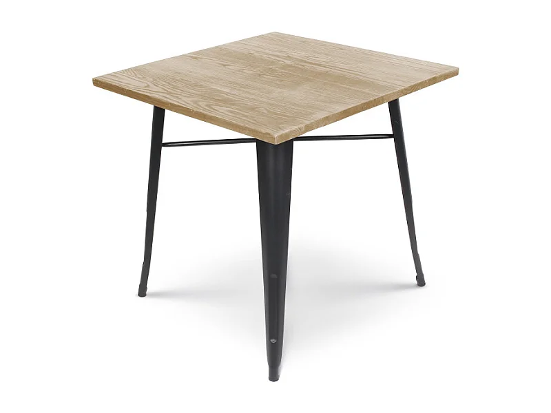 Table style industriel en métal noir mat et bois clair - 80x80 cm